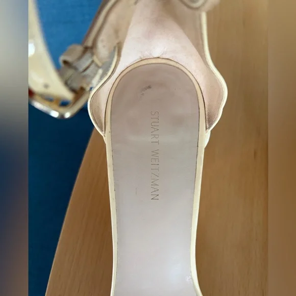 Stuart Weitzman Nudistcurve 75 Nude Patent Block Heel Sandals Sz 8 - Picture 6 of 8